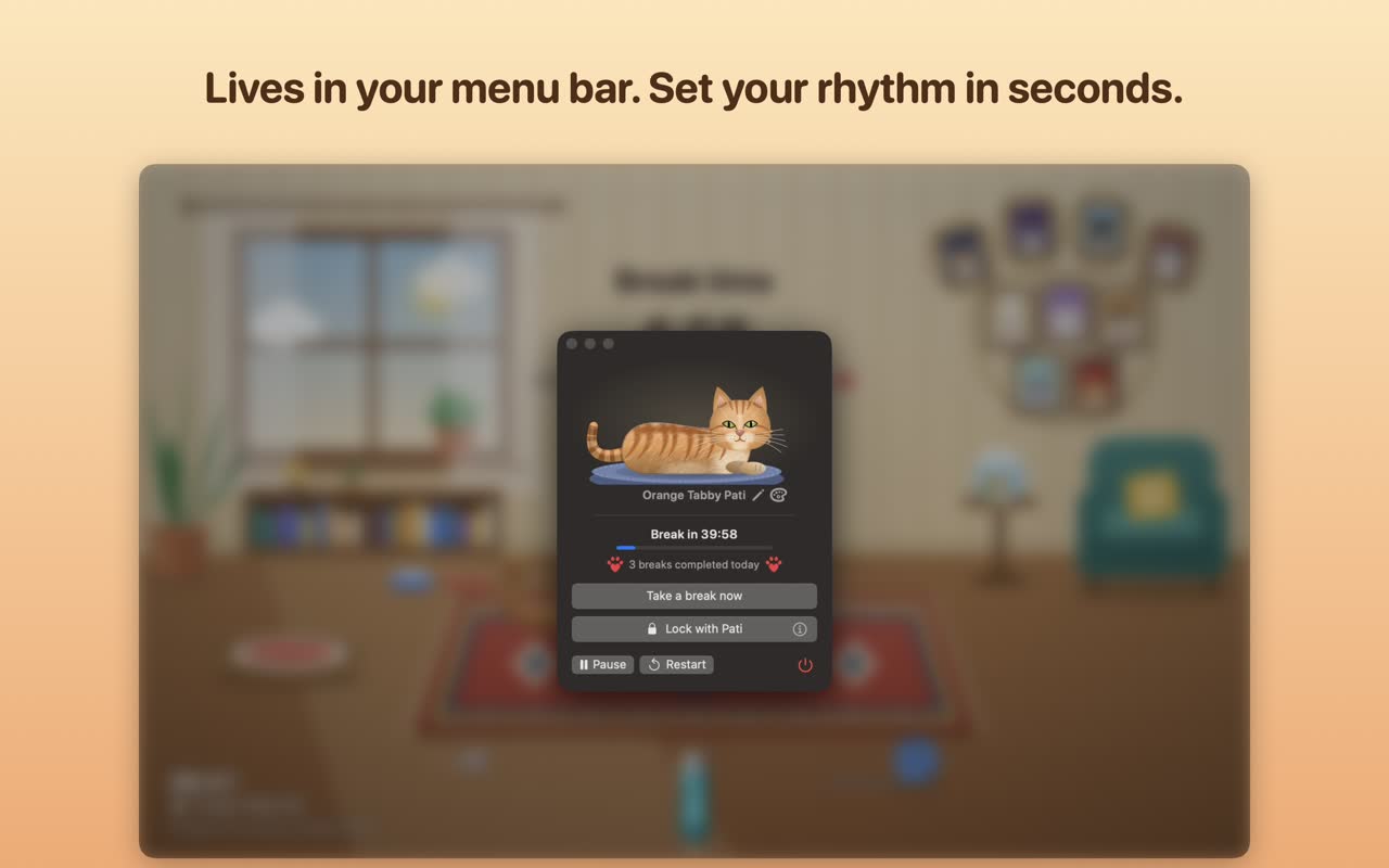 The Pati window in the menu bar